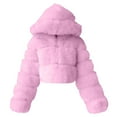thumbnail image 1 of Baberdicy Fleece Jacket Women Short Faux Hooded Warm Furry Splicing Jacket Long Sleeve Outerwear Fleece Jacket Pink, 1 of 4