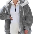 thumbnail image 1 of Baberdicy Fleece Jacket Women's Autumn and Winter New Casual Fashion Loose Plush Zipper Hooded Coat Fleece Jacket Dark Gray, 1 of 4
