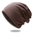 thumbnail image 1 of Baberdicy Fleece Lined Beanie, Solid Color Hat Knitted Soft Men's And Women's Beanie, Autumn Winter Fleece Lined Baseball Caps, Lightweight Slouch Style for Cold Weather Coffee, 1 of 2