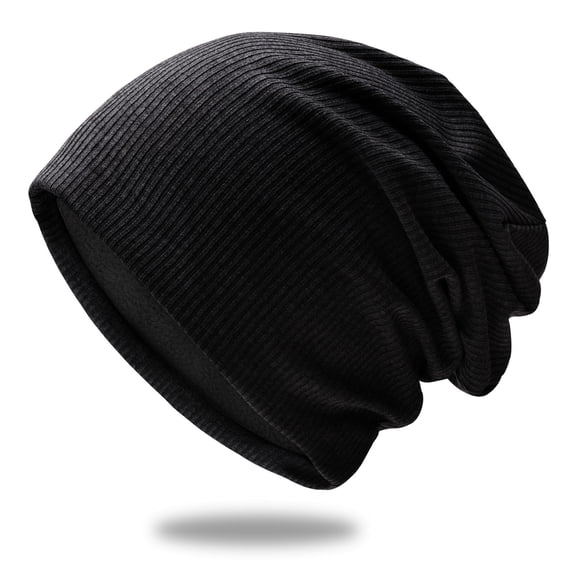 Baberdicy Fleece Lined Beanie, Solid Color Hat Knitted Soft Men's And Women's Beanie, Autumn Winter Fleece Lined Baseball Caps, Lightweight Slouch Style for Cold Weather Black