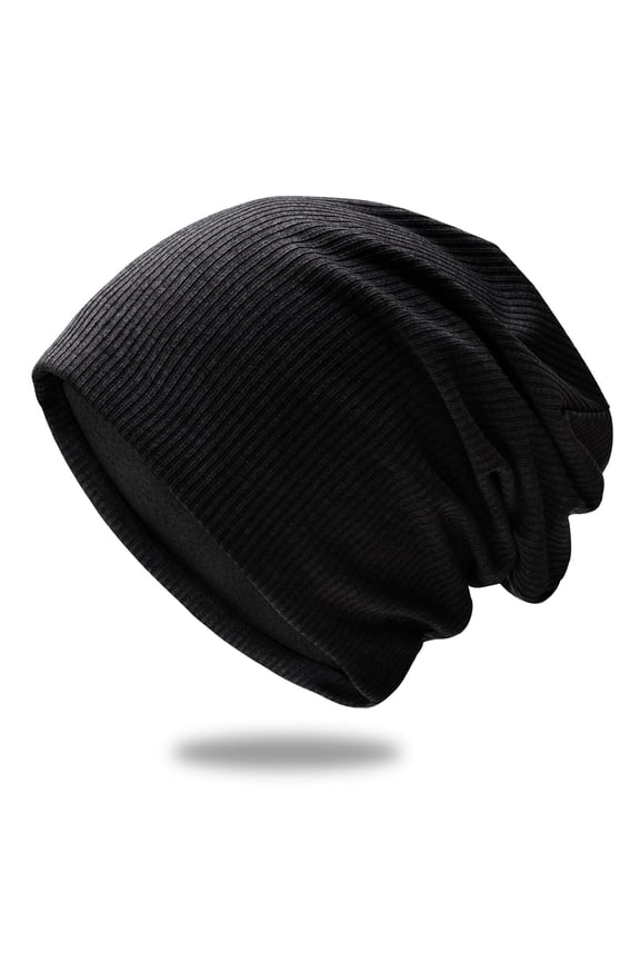 Fleece Lined Beanie, Solid Color Hat Knitted Soft Men's And Women's Beanie, Autumn Winter Fleece Lined Baseball Caps, Lightweight Slouch Style for Cold Weather Black