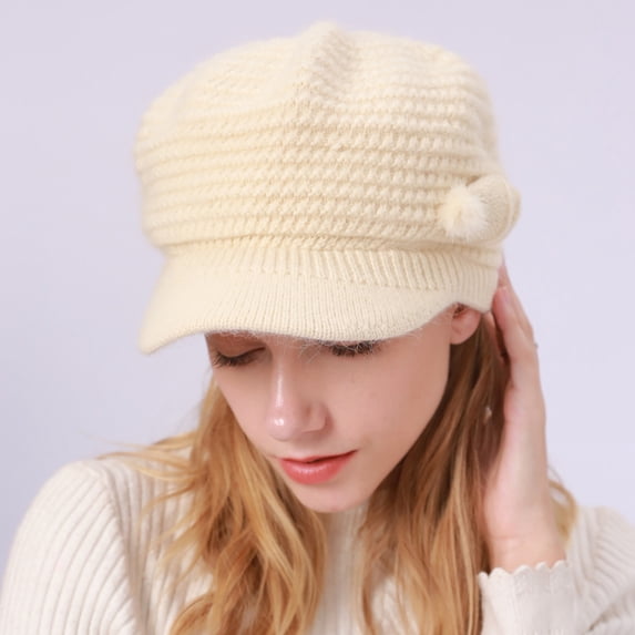 Baberdicy Fleece Lined Beret with Brim, Winter Baseball Cap Style Beanie, Warm Hat for Women, Ideal for Women Cold Weather Fashion, Casual Winter Wear Beige