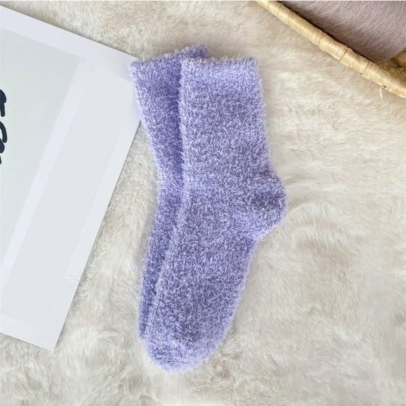 Baberdicy Fleece No-Slip House Socks, Plush Indoor Slipper Socks, Cozy Lounge Socks for Men And Women, Ideal for Men And Women Lounging at Home, Keeping Feet Warm Indoors, Winter Lavender