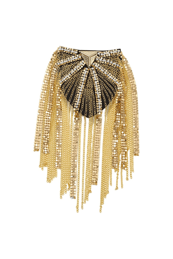Fringe Shawl, Exaggerated Stage Performance Shawl with Long Tassels, Shoulder Patch Accessory for Suit, Coat And Dress, Bohemian Style Fringe Cape Gold