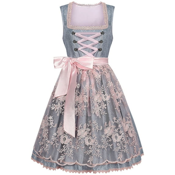 Baberdicy German Dirndl Dress - Oktoberfest Traditional Beer Festival Costume Pink S, Womens Vintage Dress Germany Oktoberfest Sleeveless Beer Dress Stage Performance Dress