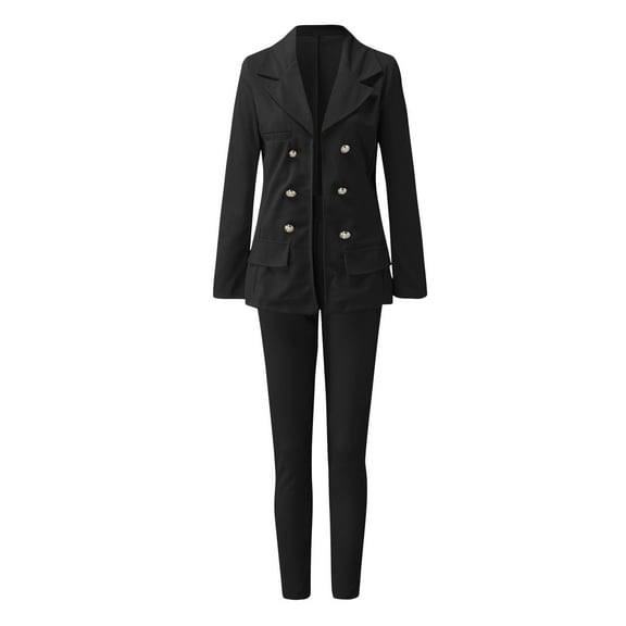 Baberdicy Girls Suit Jacket Women's Solid Two Piece Suit Set Elegant Long Sleeve Business Office Set Cardigan Formal Blouse Pants Button Formal Suit Fashion Suits ( Black L )
