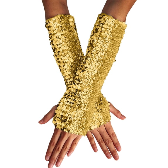 Baberdicy Glitter Party Gloves, Elastic Long Gloves Sequin Fingerless Gloves – Sparkle Costume Accessory for Parties, Women's Gloves One Size