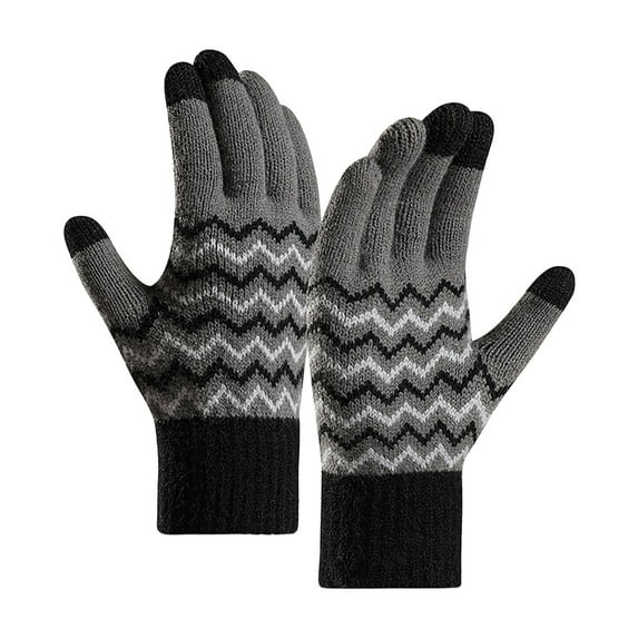 Baberdicy Gloves Men Gloves with Fleece Cold Proof Warm Gloves with Finger Screen Knit Gloves Gloves for Cold Weather Grey