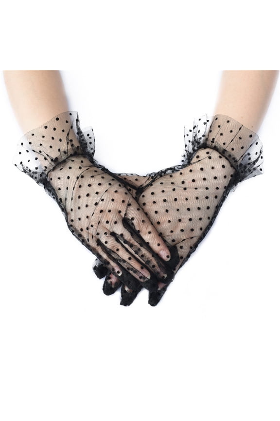 Gloves Women Lace Glove Short Lace Glove Floral Courtesy Lace Glove for Wedding Tea 1951'S Party Costume Gloves for Cold Weather Black