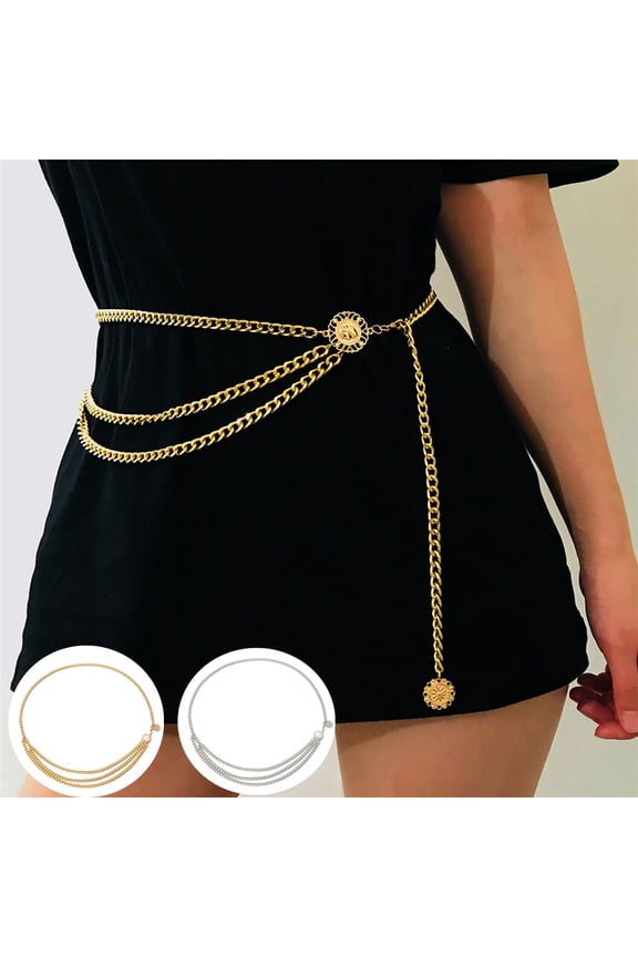 Gold Tassel Chain Belt – Alloy Links, 100 Cm, Retro Hip-Waist | Dress, Festival, Halloween | Optical White, Adjustable,Gold Fits All – Gift Ready