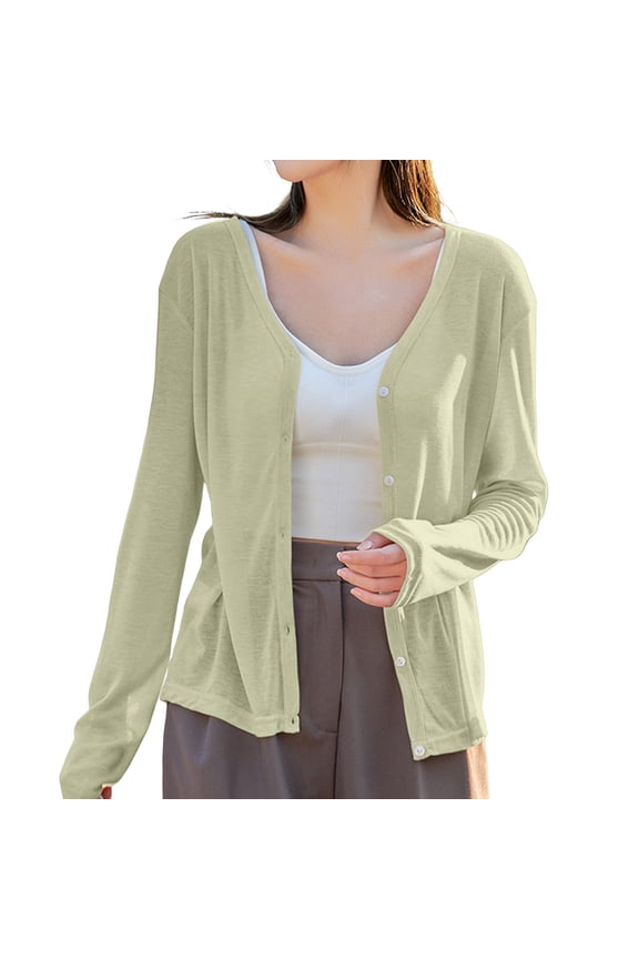 Green Women's Thin Long Sleeved V Neck Jacket Knitted Air Conditioning Shirt Cardigan Tops, M