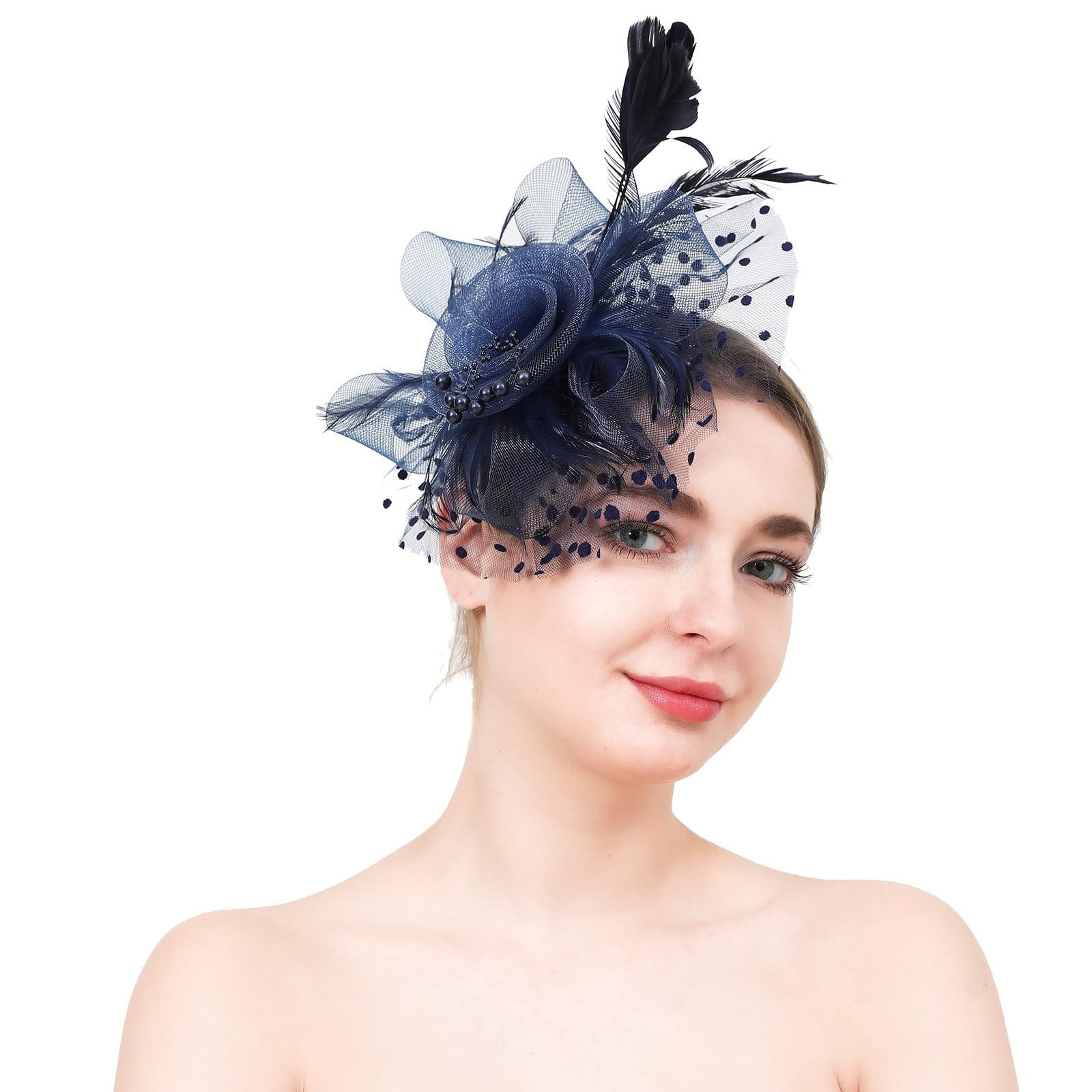 Durio Cappello fascinator da donna con nastro floreale e piume, fascia