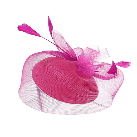 Baberdicy Women's Fascinator - Feather Flower Headband - Wedding/Church Hat - Cocktail Party Hair Clip - Elegant Mesh Design - Gift Ready Hot Pink,One Size