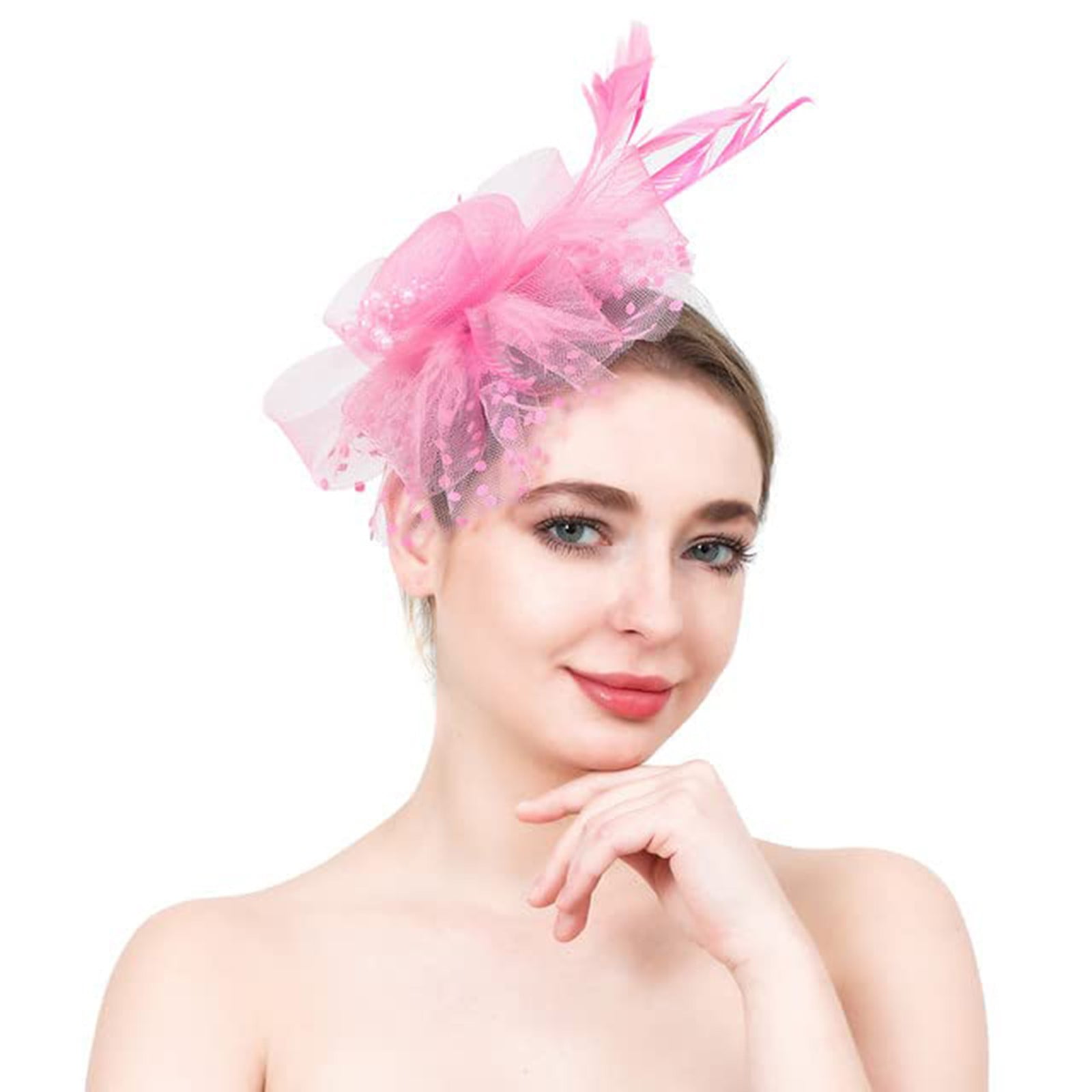 Cappello Fascinator Con Fiori, Nastro In Rete E Piume Su Fascia E Clip