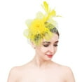 thumbnail image 1 of Baberdicy Fascinator Hat - Tea Party Headpiece - Feather & Mesh Wedding Clip - Church/Bridal Events - Spring Collection - Hair Accessory Yellow,One Size, 1 of 4
