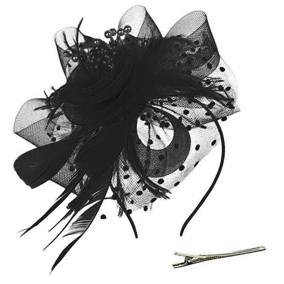 Baberdicy Hair Clips Hat for Women Feather Tea Party Bridal Wedding Cocktail Mesh Flower Headband Hair Clip Fascinators Hats for Women Black