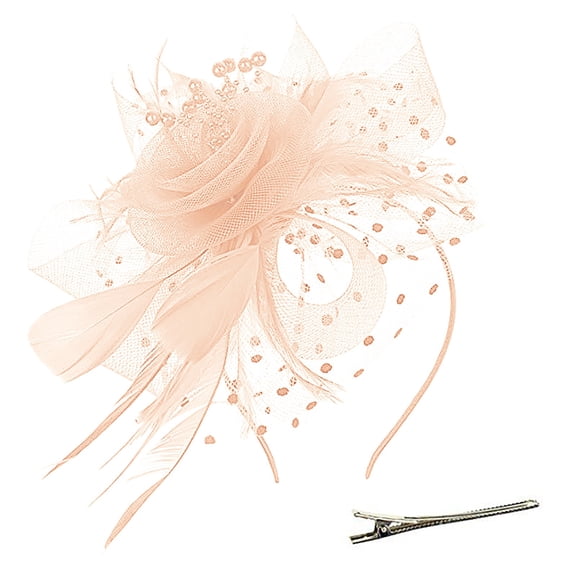 Baberdicy Hair Clips Hat for Women Feather Tea Party Bridal Wedding Cocktail Mesh Flower Headband Hair Clip Fascinators Hats for Women Khaki