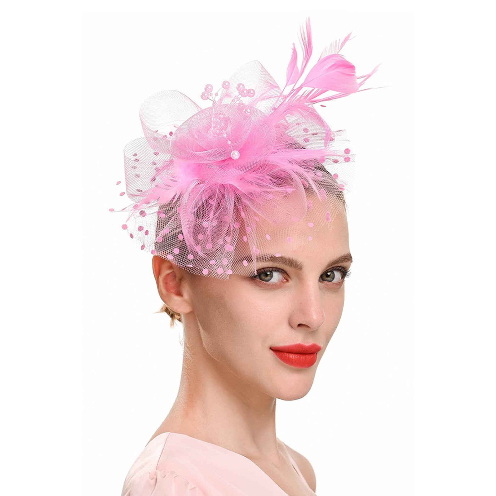 Women's Vintage Sinamay Fascinator Hat With Feathers - Headband Clip For Weddings, Derby, Tea Parties