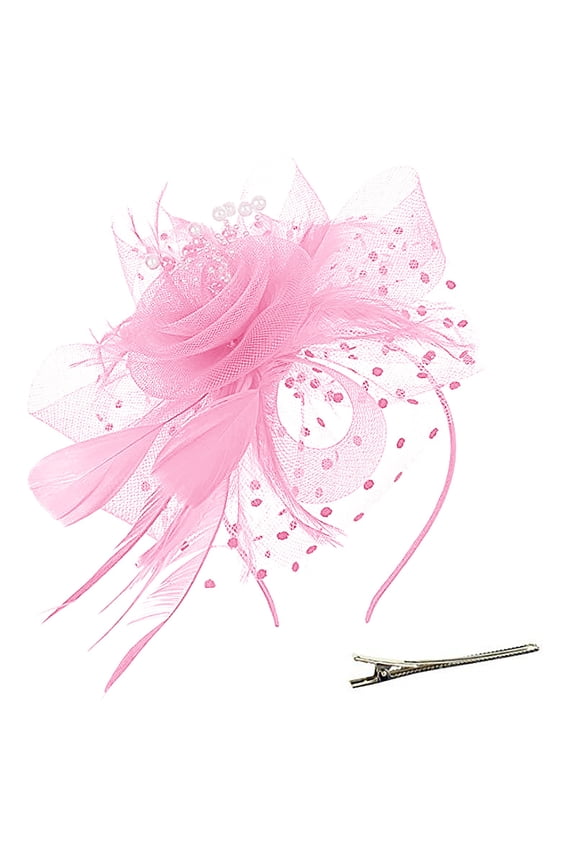 Hair Clips Hat for Women Feather Tea Party Bridal Wedding Cocktail Mesh Flower Headband Hair Clip Fascinators Hats for Women Pink