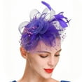 thumbnail image 1 of Baberdicy Hair Clips Hat for Women Feather Tea Party Bridal Wedding Cocktail Mesh Flower Headband Hair Clip Fascinators Hats for Women Purple, 1 of 2