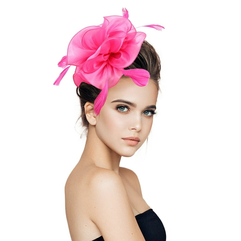 Baberdicy Hot Pink Flower Fascinator, Feather Headwear Veil  display picture 1