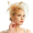 thumbnail image 1 of Baberdicy Women's Vintage Fascinator - Feather Flower Headband - Wedding/Tea Party Hair Clip - Retro Cocktail Hat - Gift Packaging Gold,One Size, 1 of 1