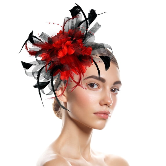 Baberdicy Women's Small Fascinator - Feather Netting Pillbox - Tea Party Formal Hat - Elegant Hair Accessory - Summer Wedding Red,One Size
