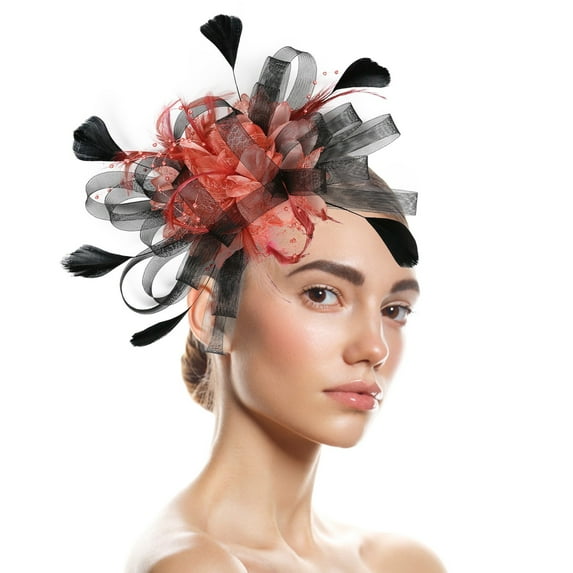 Baberdicy Women's Small Fascinator - Feather Netting Pillbox - Tea Party Formal Hat - Elegant Hair Accessory - Summer Wedding D,One Size