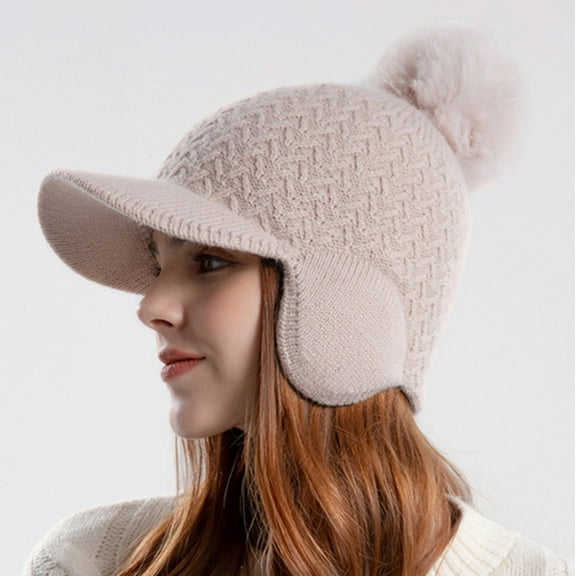 Baberdicy Hat Big Deal Women Winter Warm Hhat Ear Protection Knitted Wool Hat Thickened Duck Tongue Baseball Cap Cold Proof Pullover Cap Clearance!