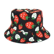 Baberdicy Hat Bucket Hats Strawberry Print Fisherman Hat Wear Cap Unisex Outdoor Party for Women Bucket Hat Black