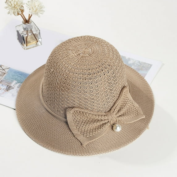Baberdicy Straw Fisherman Hat - Wide Brim Sun Hat for Women, UPF 50+ Foldable Bucket Hat, Coffee One Size