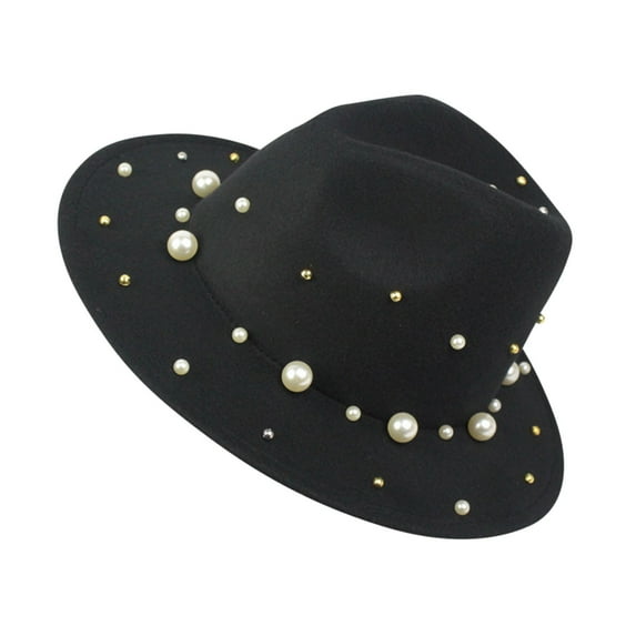 Baberdicy Hat Pearls Ladies Fashion Hat Panama Hat with Handmade Fedora Baseball Caps Baseball Cap Black