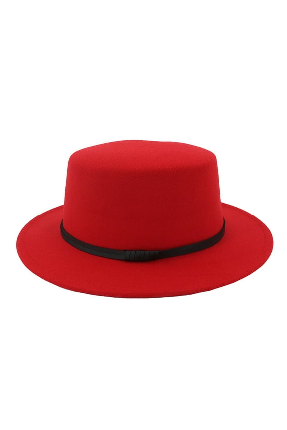 Hat Unisex Wide Brim Wool Belt Flat Top Fedora Hat Party Church Hats Cap Baseball Cap Red