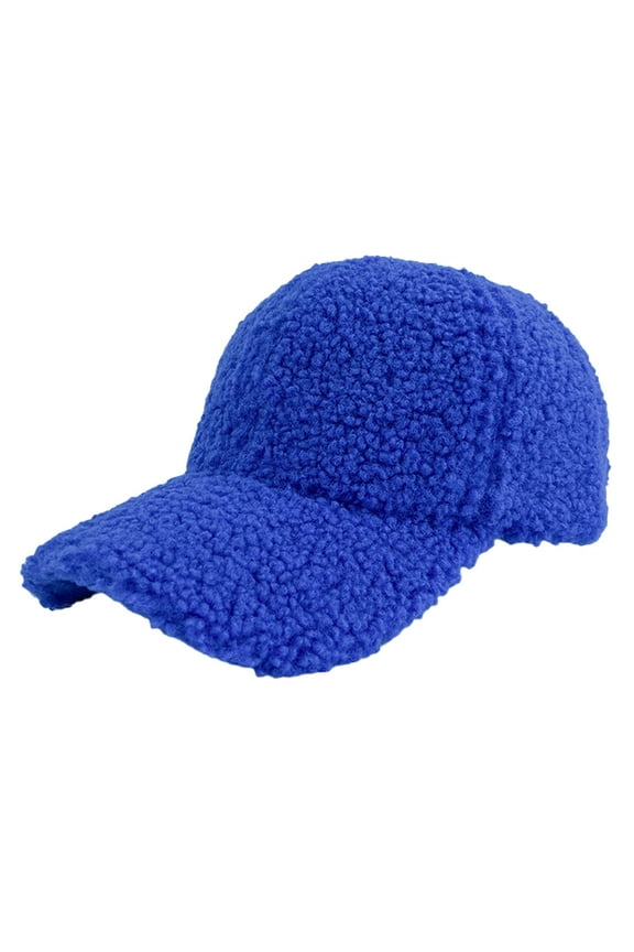 Hat Winter Faux Lamb Wool Baseball Cap for Men Women Teddy Fleece Sports Hats Warm Winter Outdoor Travel Gift Baseball Cap Blue