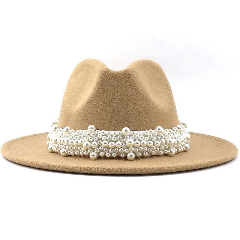 Elegant Beige Women\'s Hat with Blue Accent Cute Taupe Fedora Western Hat | Women main image 2