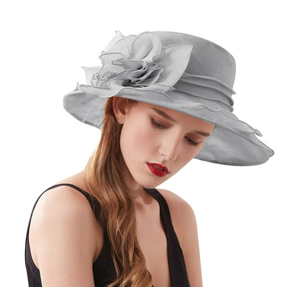 Baberdicy Hat Womens Summer Dress Hat Wide Leaf Flower Bridal Shower Hat Sun Hats Beach Hat Sun Visors for Women Grey