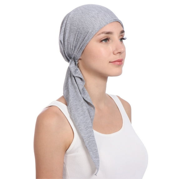 Baberdicy Head Wraps for Women's Hair Wrap Scarf Women Turban Beading Hat Head Cotton Tail Muslim Hair Baseball Caps Headwraps Grey