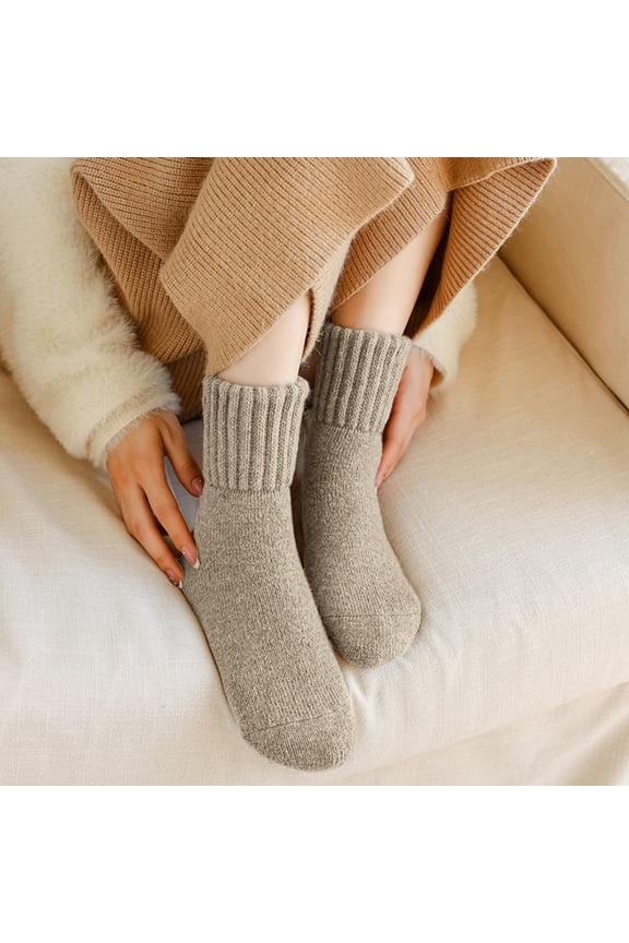 Heavy Weight Wool Mid-Calf Socks for Women, Extreme Cold Weather Socks, Thermal Hiking Socks, Ideal for Women Winter Hiking, Snow Boots, Daily Wear in Very Cold Climates Beige