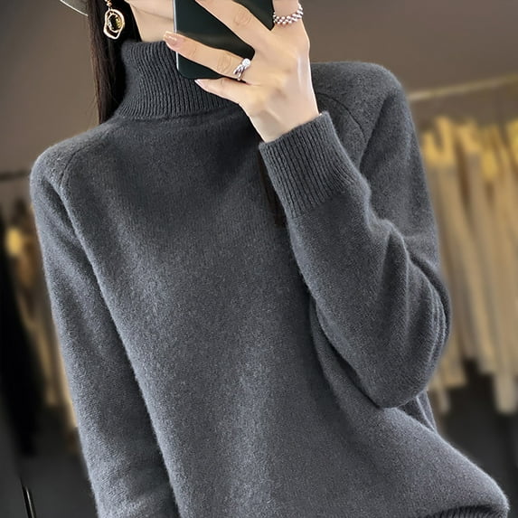 Baberdicy High Neck Sweater, Winter Knit Top Turtleneck Wool Sweater – Long Sleeve Pullover for Women, Women's Sweater M