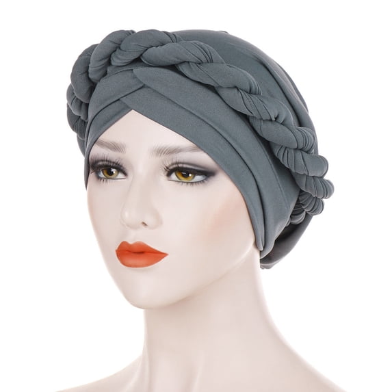 Baberdicy Hijab Cap, Fashion Braid Turban Wrap Cap for Muslim Women, Soft Stretchy Cancer Headwear, Full Cover Hijab Beanie for Indoor And Daily Use, Solid Color Convenient Design Grey