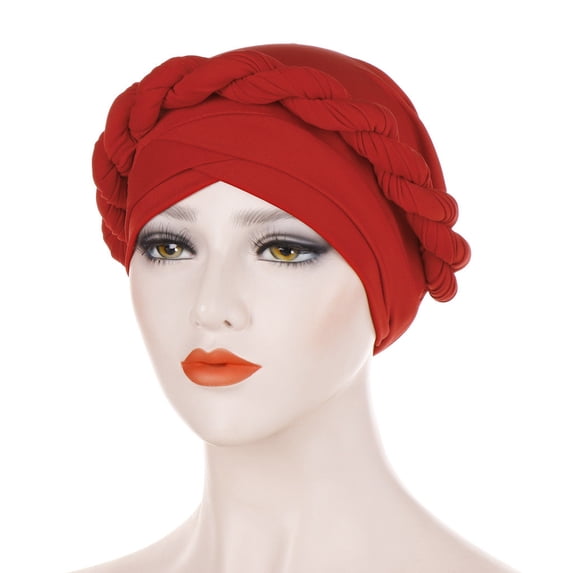 Baberdicy Hijab Cap, Fashion Braid Turban Wrap Cap for Muslim Women, Soft Stretchy Cancer Headwear, Full Cover Hijab Beanie for Indoor And Daily Use, Solid Color Convenient Design Classic Red