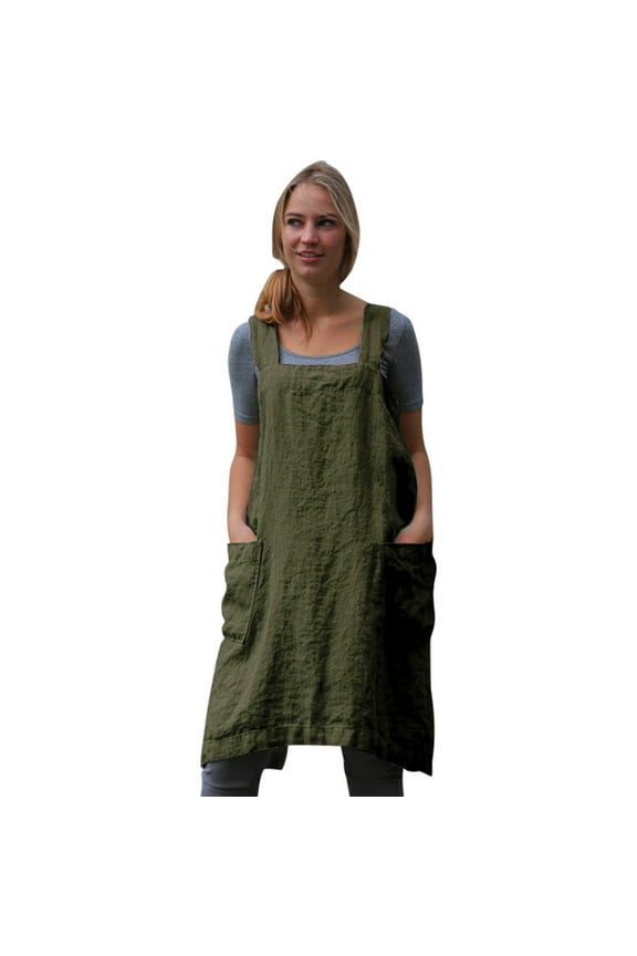 Inafore Dress Apron Pinafore Dress Garden Women Cotton Pinafore Work Women's Dress Fall Dresses Army Green 3Xl