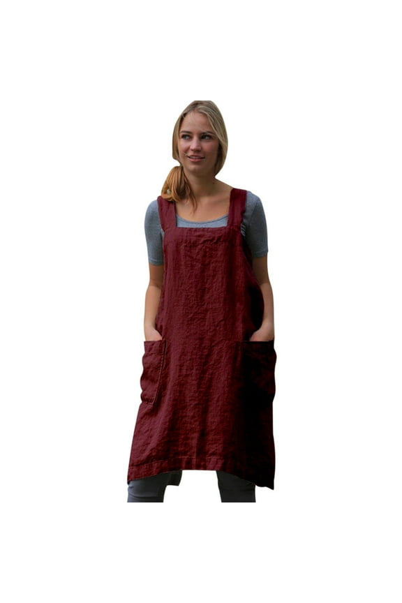 Inafore Dress Pinafore Apron Work Women Cotton Dress Garden Pinafore Women's Dress Fall Dresses Red 2Xl
