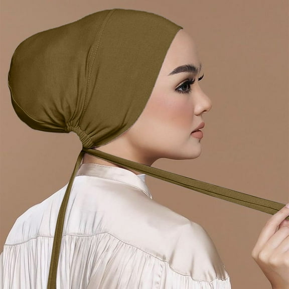 Muslim Hijab Cap - Stretchy Solid Color - Comfortable Full Coverage - Breathable Fabric - Adjustable Fit Army Green,One Size