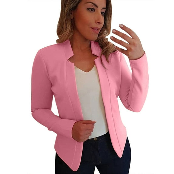 Baberdicy Jacket Coat Womens Ladies Cardigan Solid Long Sleeve Pocket Coat Outerwear Trench Coat Womens Coat ( Pink L )