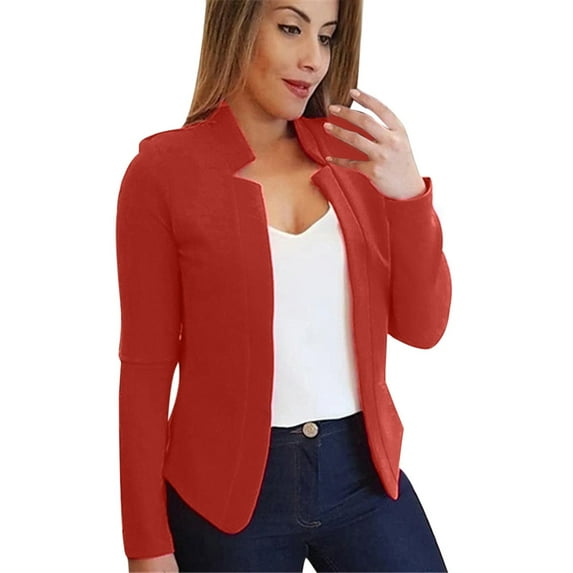 Baberdicy Jacket Coat Womens Ladies Cardigan Solid Long Sleeve Pocket Coat Outerwear Trench Coat Womens Coat ( Red M )