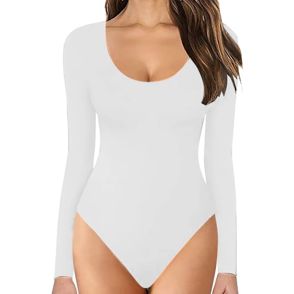 Baberdicy Jumpsuit Womens Round Neck Low Neck Long Sleeve Bodysuit Bottoming Shirt Jumpsuit Jumpsuit Jumpsuits for Women