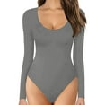thumbnail image 1 of Baberdicy Jumpsuit Womens Round Neck Low Neck Long Sleeve Bodysuit Bottoming Shirt Jumpsuit Jumpsuit Jumpsuits for Women, 1 of 3