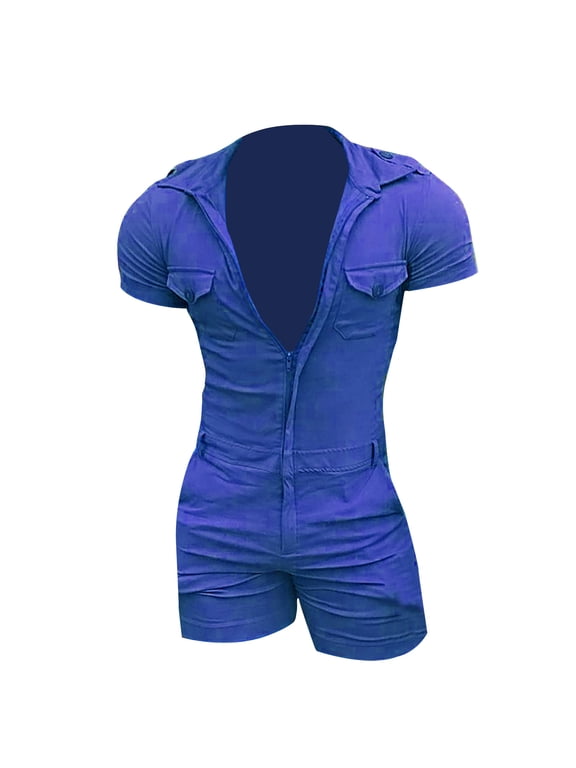 Jumpsuit with Hooded Jumpsuit Men'S Zipper Summer Shorts Jumpsuit Short Sleeved Men'S One-Piece