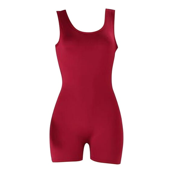 Baberdicy Jumpsuits for Women Clearance!Casual Women Solid Sleeveless Short Playsuit Romper Sports Pants Yoga Clothing Shapers Bodysuit Red